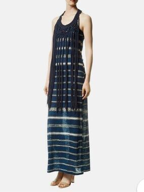 Ralph Lauren Denim & Supply Navy Maxi Cotton Dress With Macrame Sz S